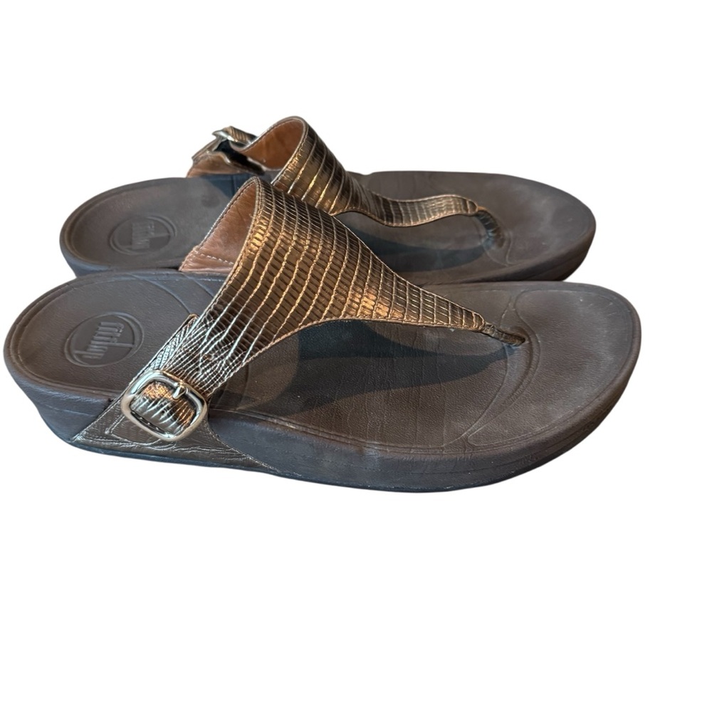 Fitflop The Skinny 350-012 Metallic Gold Brown Sandals Thong Slip On Women's 8